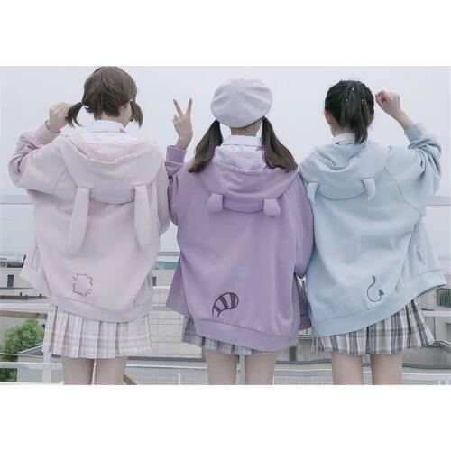 Cute Ear Cap Sweatshirt Autumn Hooded Hoodie Streetwear Women Oversized Hoodies Casual Kawaii Winter Japan Style Sweatshirt Girl