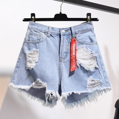 2020 new Fashion Summer Plus Size Tassel High waist Denim Shorts Women Loose hole large size wide legs a word hot B483