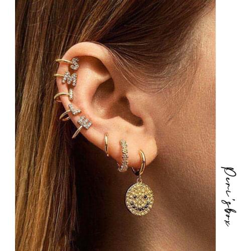 PerisBox 26 Letters A-Z Initial Earrings for Women Rhinestone Cartilage Earrings without Piercing Minimalist Small Ear Cuff