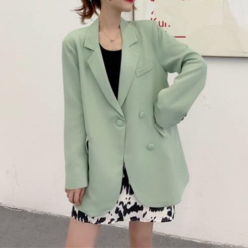 New 2021 Spring Autumn Double Breasted Womens Blazers Female Formal Jackets Elegant Casual Loose Outerwear Chic Tops
