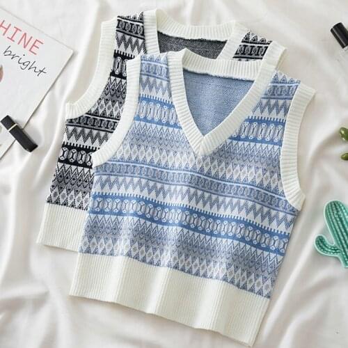 Spring Autumn Vintage Sweater Vest Women Striped Sleeveless Tank Top Female Jumper Casual Loose Knitted Sweater V Neck Pullover