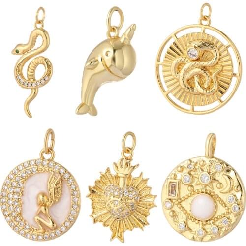 Evil blue Eye Snake Diy Pendant Necklace earring bracelet Make Charms for Jewelry Making Gold Copper Inlaid Zircon CZ