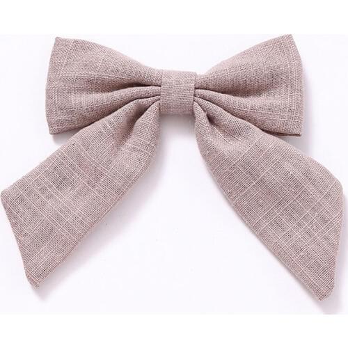 1Pc Kids Bow Hair Clips Cotton Solid Color Barrettes Hairpins Girls Cute Hairpins Linen Long Tail Hair Clips Hair Accessories