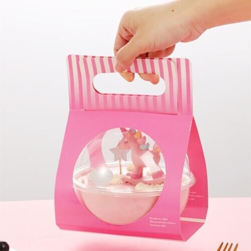 10pcs Net red mousse ball cake plastic empty round ball packaging salad box 500ml PET transparent booxes with handle paper box