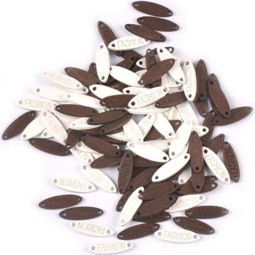 100pcs "fashion" Tags Oval Wooden Flatback 2 Holes Buttons For Sewing Clothes Scrapbooking Wood Crafts DIY Accessories 19.5*6mm