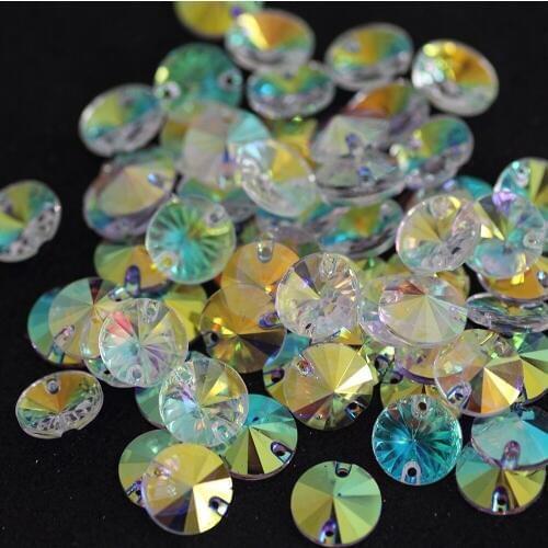 12mm Round Crystal Clear AB color sew on rhinestones Flatback sew on buttons DIY Party Wedding Dress Strass Cloth garments