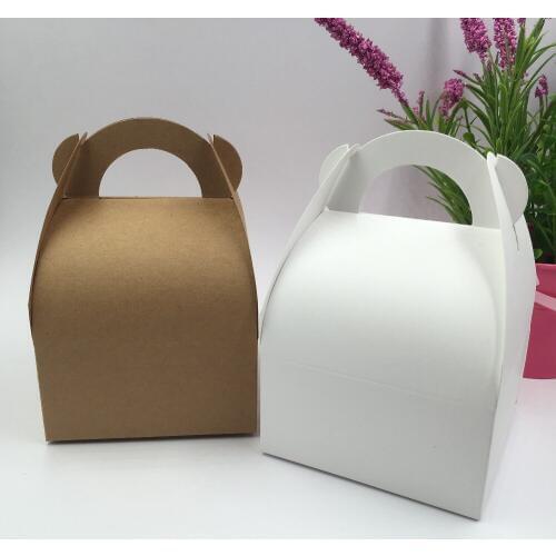 24Pcs/Lot 10*10*14.5cm Stand Up Kraft Paper Boxes DIY Gift Candy Chocolate Cookies Packaging Boxes Handle Boxes