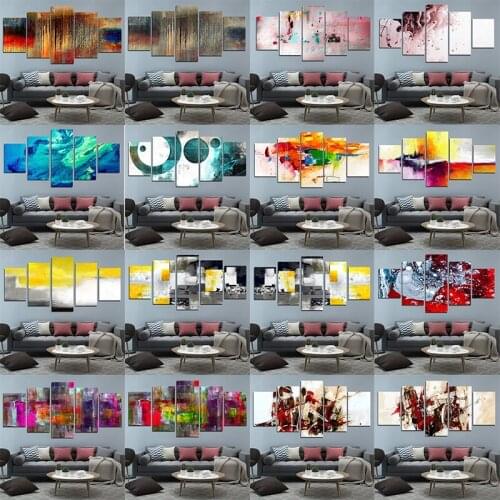 5 Pieces Modern Abstract Painting Colorful Oil Painting Hand-Painted Hotel Living Room Home Decoration Frameless Hd Canvas Print