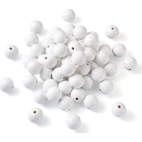 50/100 pcs Spray Painted Natural Wood European Beads Round White hole: 5.5mm Beads for DIY Jewelry Making