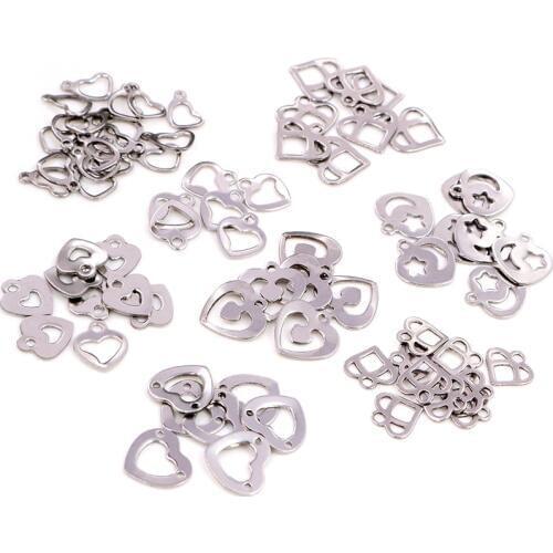 50pcs/lot No Fade Charms 316 Stainless Steel Hollow lovely heart Charms handmade Craft pendant Jewelry making,DIY for necklace