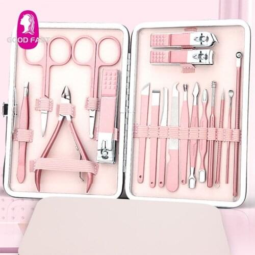7-18 PCS Professional Eagle Hook Pedicure Knife Scissors Dead Skin Pliers Portable Nail Clipper Manicure Tool Set