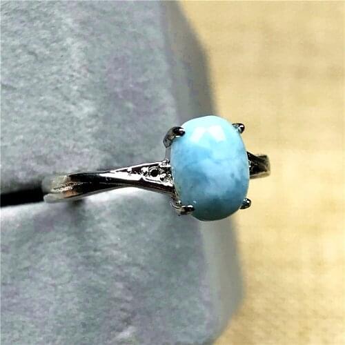 7x5mm 100% Natural Blue Larimar Ring Jewelry For Woman Man Beads Silver Dominica Water Pattern Stone Adjustable Size Ring AAAAA