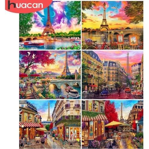 HUACAN Diamond Painting Iron Tower Mosaic City Landscape Embroidery Cross Stitch Rhinestones Picture Wall Stickers