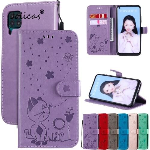 Gray PU Leather Flip Phone Pouch For carcaso Huawei P40 Lite Cool Cases Cover Plastic sFor Aksesuar cover Nova 6 SE Cellphone