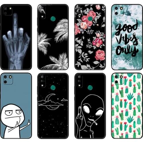 Black tpu Case For Huawei Y9S Y6S Y8S Y5P Y7P Y8P Case For Huawei Y5 lite Prime 2018 Y6 2019 Cover Cartoon Middle Finger