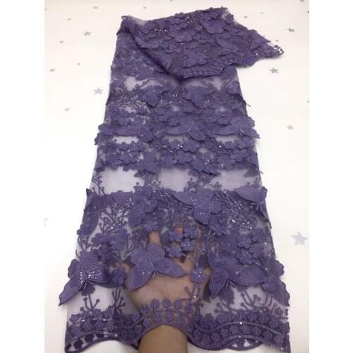 Purple Sequins Lace Fabric High Quality Mesh Embroidery Applique 3D Flower Tulle Nigerian Lace Fabrics For Bridal VXZ4986