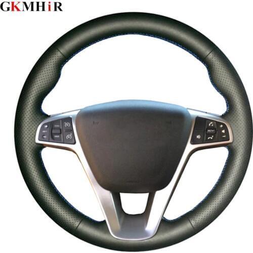 GKMHiR Black Genuine Leather Hand-stitched Car Steering Wheel Cover for Lada Vesta 2015 2016 2017