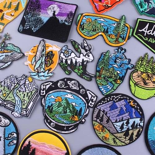 Mountain Camping Patches For Clothing Thermoadhesive Patches Sticker DIY Adventure Travel Badge Iron On Patches On Clothes
