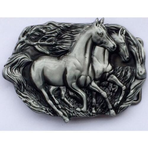 Two Running Horse Cowboy Belt Buckle