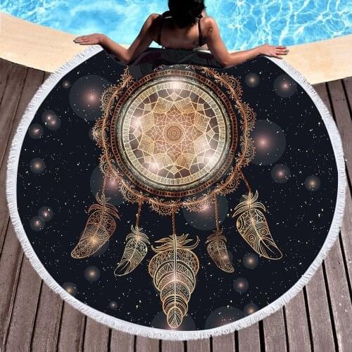 Circle Dream Catcher Beach Towels Microfiber Bath Towel for Adult Household Blanket Home Decoration Round Carpet