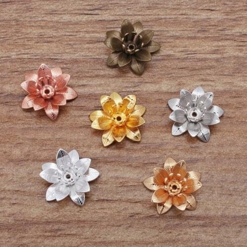 50pcs/Lot 6*15 mm Copper Flower Bead Cap Filigree Craft Gold,Silver Color Flower For Jewelry Making Findings
