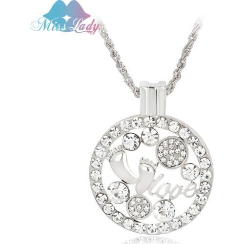 Miss Lady Gold color Crystal Round Cute Baby Foot Print for Love Jewelry baby Footprint Necklace For Women MLDR475