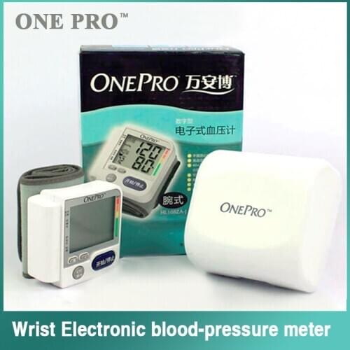 Onepro Wrist Blood Pressure Monitor Cuff Digital Sphygmomanometer Pulse Rate Heart Beat Rate Meter Device LCD Display Screen