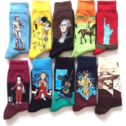 New 2020 Autumn Winter Starry Night Retro Men Personality Art Van Gogh Famous Painting Male Socks Oil Funny Happy Socks