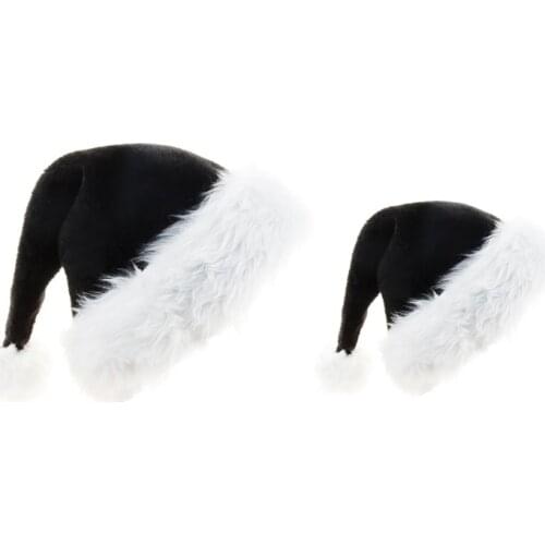 K3NF 1 Piece Christmas Hat Black Soft Plush Santa Hat for Christmas Party Ornaments Party Supplies W/ pompom Costume Parties