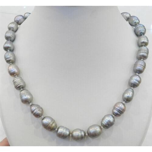 FREE SHIPPING 10-11MM SILVER COLOR NATURAL TAHITIAN PEARL NECKLACE 18" AAA WW