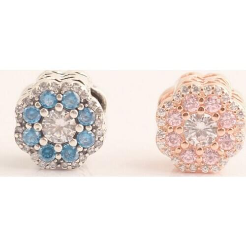 Authentic S925 Silver Sparkling Crystal Flower Bead Charm fit Lady Bracelet Bangle DIY Jewelry