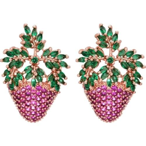 Exaggerated sweet and romantic colored strawberry zircon earrings for women/girls in various social situations ER-234