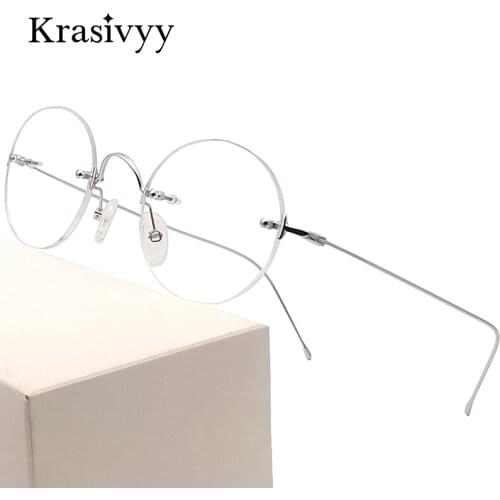 Krasivyy Vintage Round Rimless Glasses Frame Men Pure Titanium Optical Prescription Eyewear Women Frameless Eyeglasses Frame