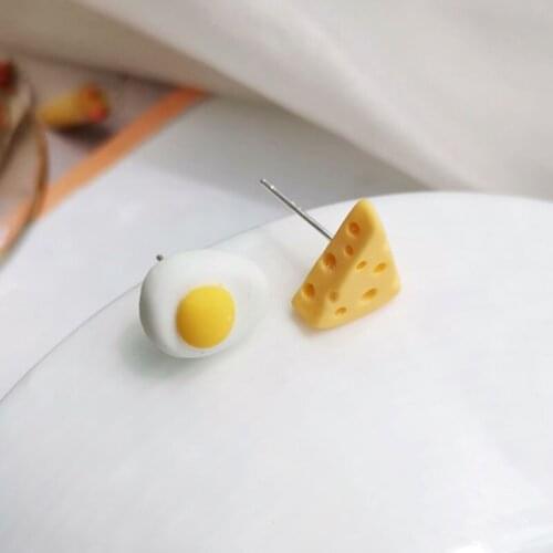 Lovely Cute Asymmetry Omelette Cheese Stud Earrings for Women Minimalist Sweet Small Studs Earring Korean Fashion Jewelry