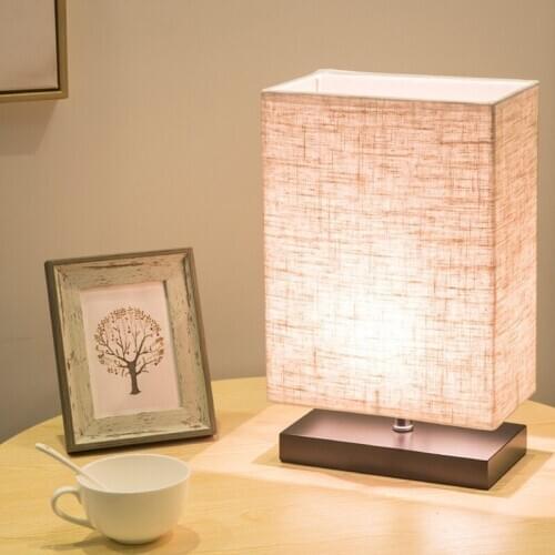 Modern Simple Rectangular Table Lamp Wooden Base Bedroom Bedside LED Lamp Japanese Study Table Lamp Linen Lampshade ZM731
