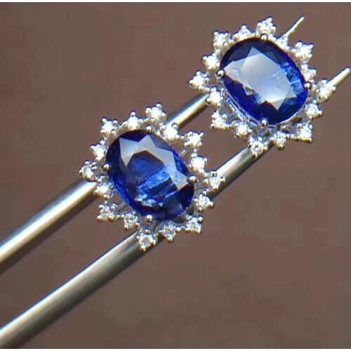 T1210 Sapphire Earrings Stud 18 K Gold Jewelry 100% Natural 2.08ct Royal Blue Sapphire Gemstones Stud Earrings for Women