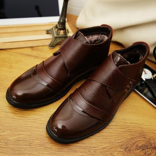 Big Size 11 12 13 EUR Size 47 48 Vintage Mens Winter Leather Lace Up Mid Calf Ankle Boots Snow Fur Chukka Shoes