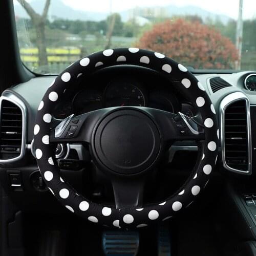 37/38CM Car Steering Wheel Cover Lovely Polka Dot Cotton Women Handle Cover Antiskid Breathable All Year Round