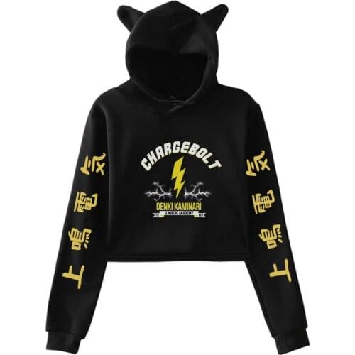 My Hero Academia Cat Ear Cropped Hoodies Harajuku Womens Long Sleeve Hooded Sweatshirts Denki Kaminari Japanese Anime Crop Tops