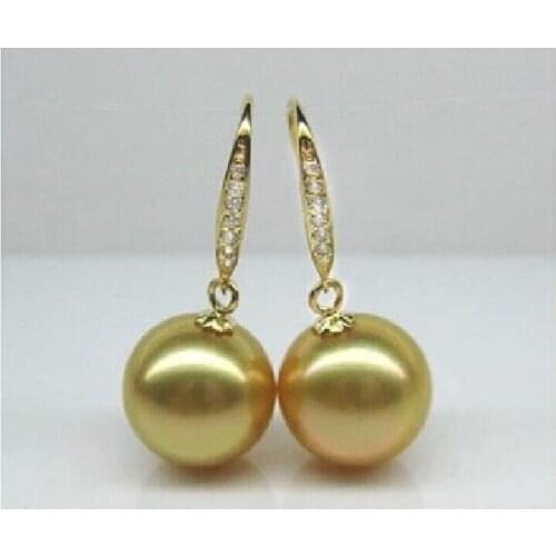 Women Fashion Jewelry new hot classic Huge AAAA 16mm Golden South Sea Shell Pearl Earring t