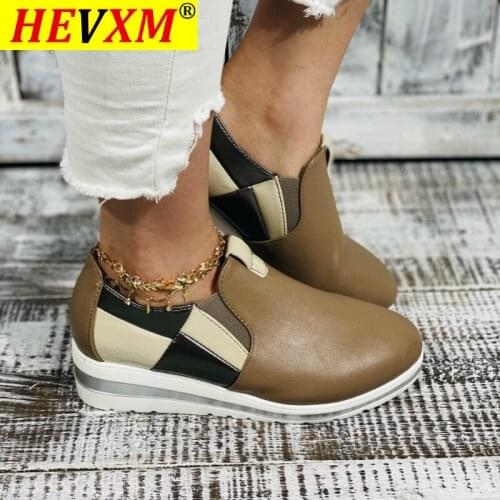 Woman Autumn Flat Platform PU Slip On Casual Shoes Woman Elastic Band Thick Bottom Vulcanized Shoes Female Mixed Color Fashion