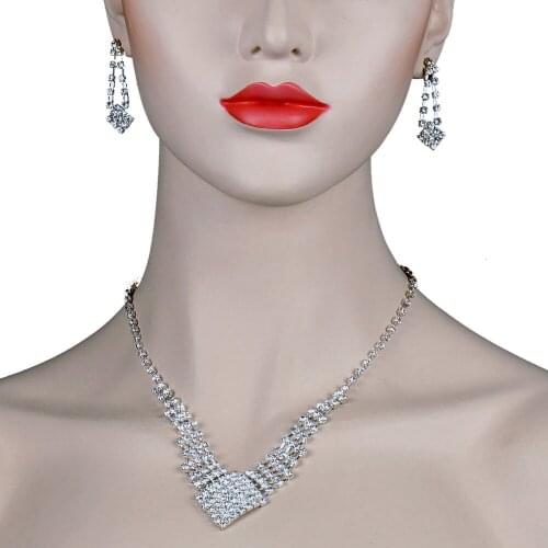 Chran Silver Plated Sparkling Rhinestone Prom Jewelry Sets for Ladies