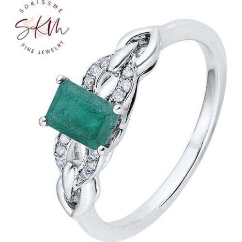 SKM Emerald Ring 14k White Gold Rings For Women Ring Sparkling Diamond designer Anniversary Luxury Fine Jewelry