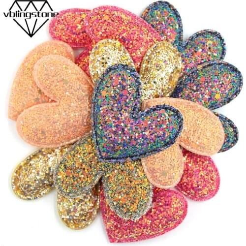 10Pcs 46x46mm Heart Shape Patches Sequin Padded Appliqued For Clothes Glitter Patch For Headwear Accessories DIY Crafts