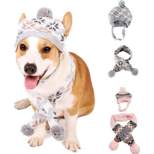 2Pcs/Set Good-looking Pet Dogs Cats Knitted Beanie Muffler Kit Soft Dogs Hat Neckerchief Attractive for Christmas