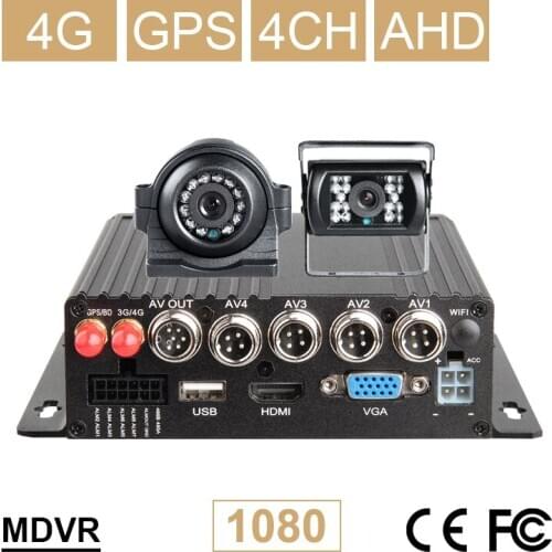 2Pcs Metal 2.0MP Backup Car Camera With 4Channel H.264 4G GPS Dual SD Car Mobile Dvr Kits IPhone Android Phone Monitor mdvr