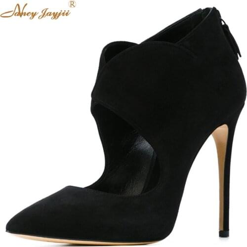 2021 Nancyjayjii Sexy Women Black Suede Point Toe Pumps High Heels Genuine Leather Shoes for Woman,zapatos mujer tacon sapato