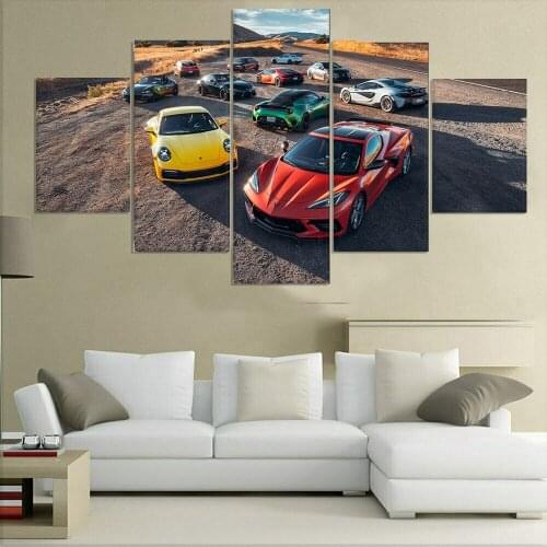 Modern Wall Canvas Painting Pictures 5 Panels BMWS Chevrolet Lamborghini Toyota Poster Super Car Print Room Home Wall Decor