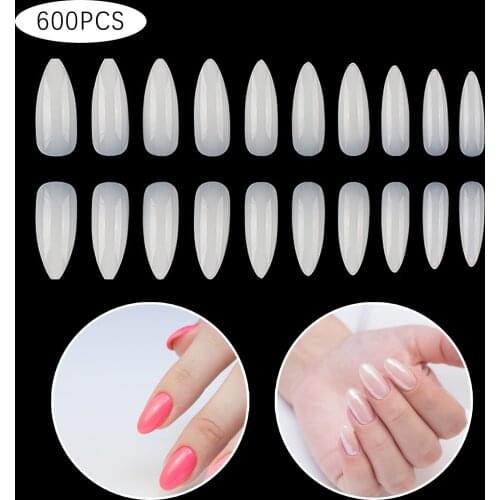 600pcs Traceless Nail Art Tips Transparent Nail Capsule Fake Fingernails Artifical False Nails Coffin Tips Manicure DIY Tool 304