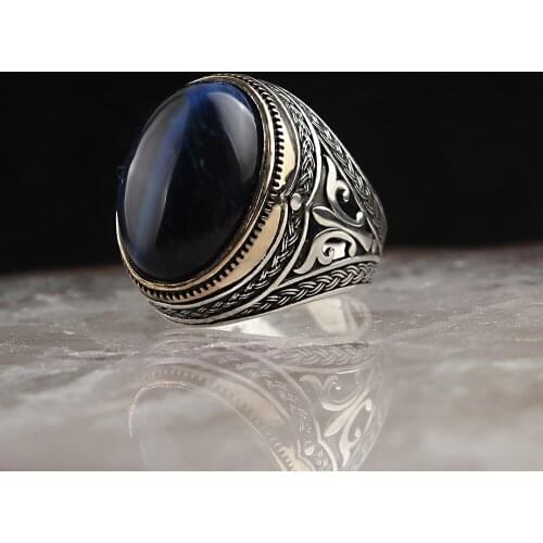 925 Sterling Silver Ring for Men Handmade Turquoise Stone Vintage Gift Mens Rings All Size Women Turkish Fashion Jewelry